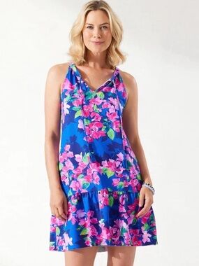 Tommy Bahama Bouganvillea Blue Floral Sleeveless V-Neck Sundress